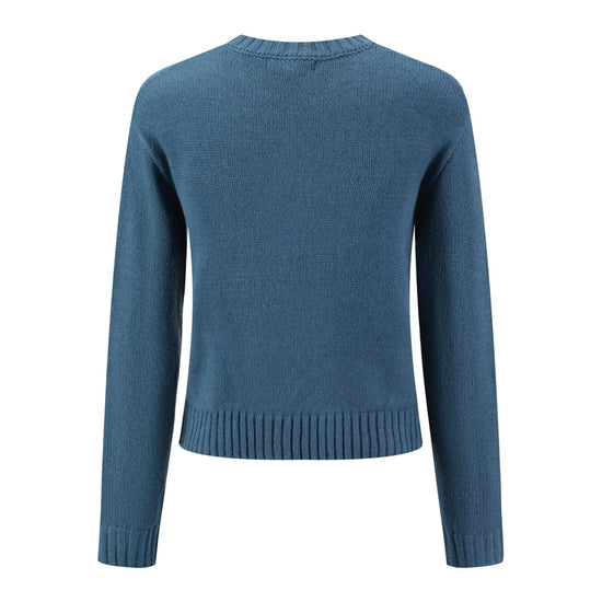 Blue Embroidery Knit Sweater