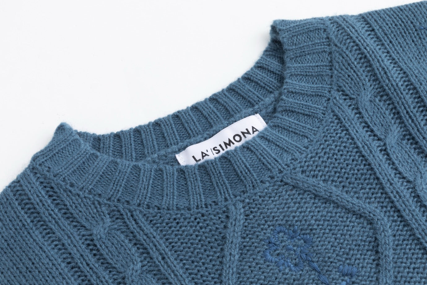 Blue Embroidery Knit Sweater