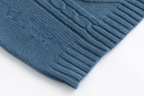 Blue Embroidery Knit Sweater