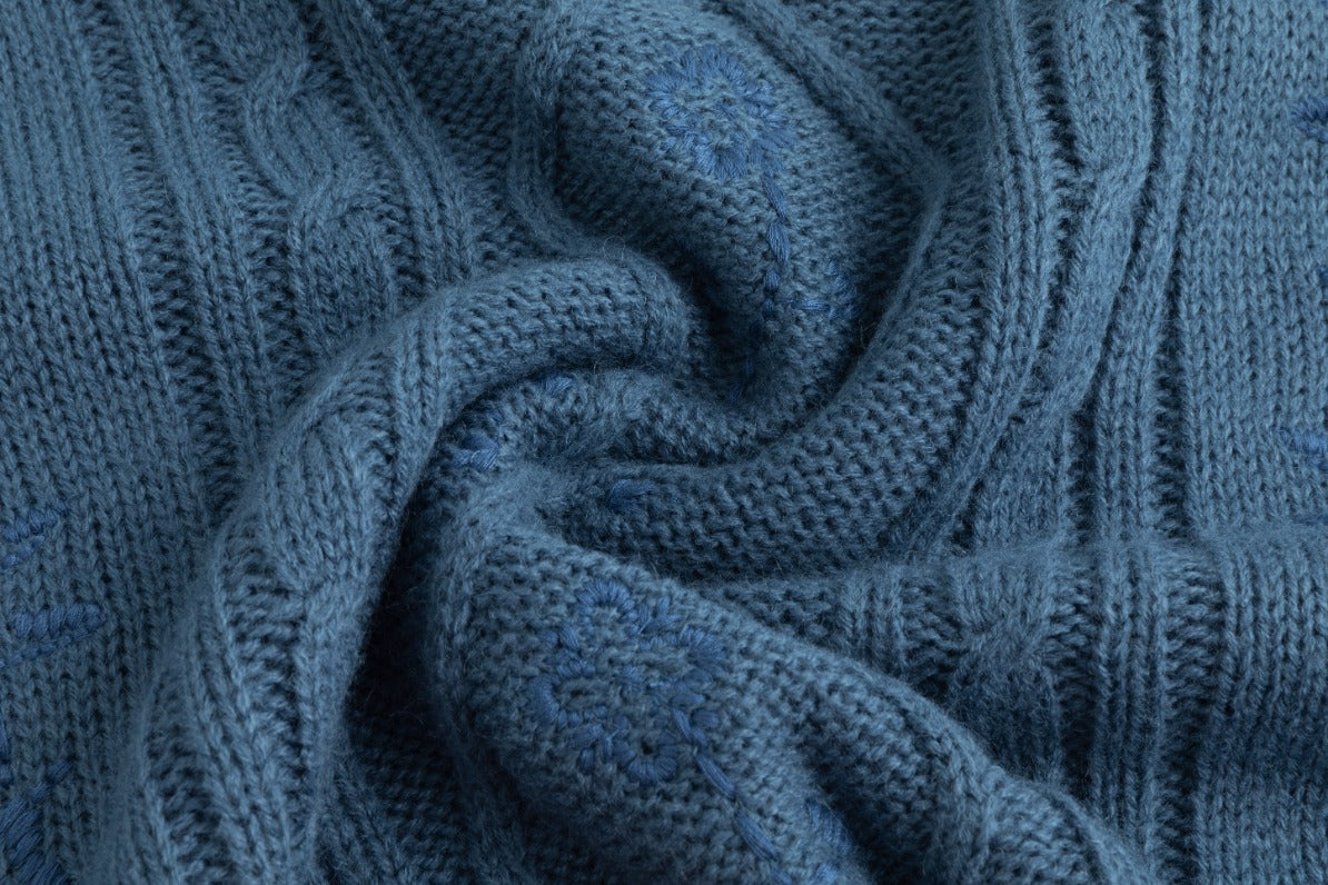 Blue Embroidery Knit Sweater
