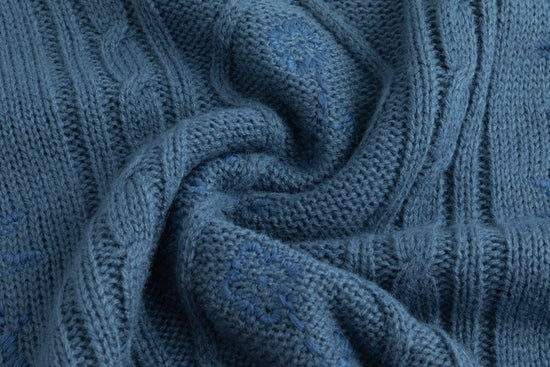 Blue Embroidery Knit Sweater