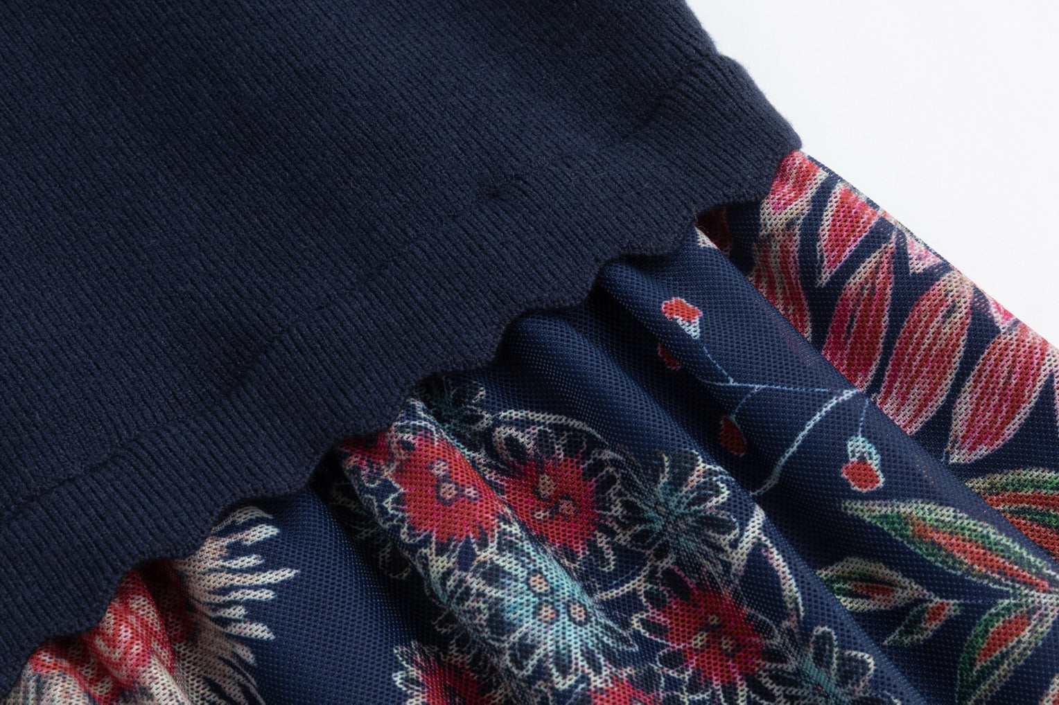 Navy Multi Patterned Mesh Dress With Attached Knit