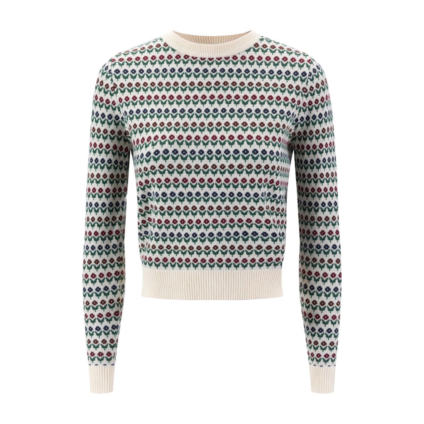 Knit Sweater With Maroon And Blue Small Flowers