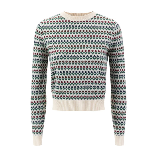 Knit Sweater With Maroon And Blue Small Flowers