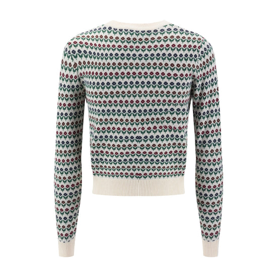 Knit Sweater With Maroon And Blue Small Flowers