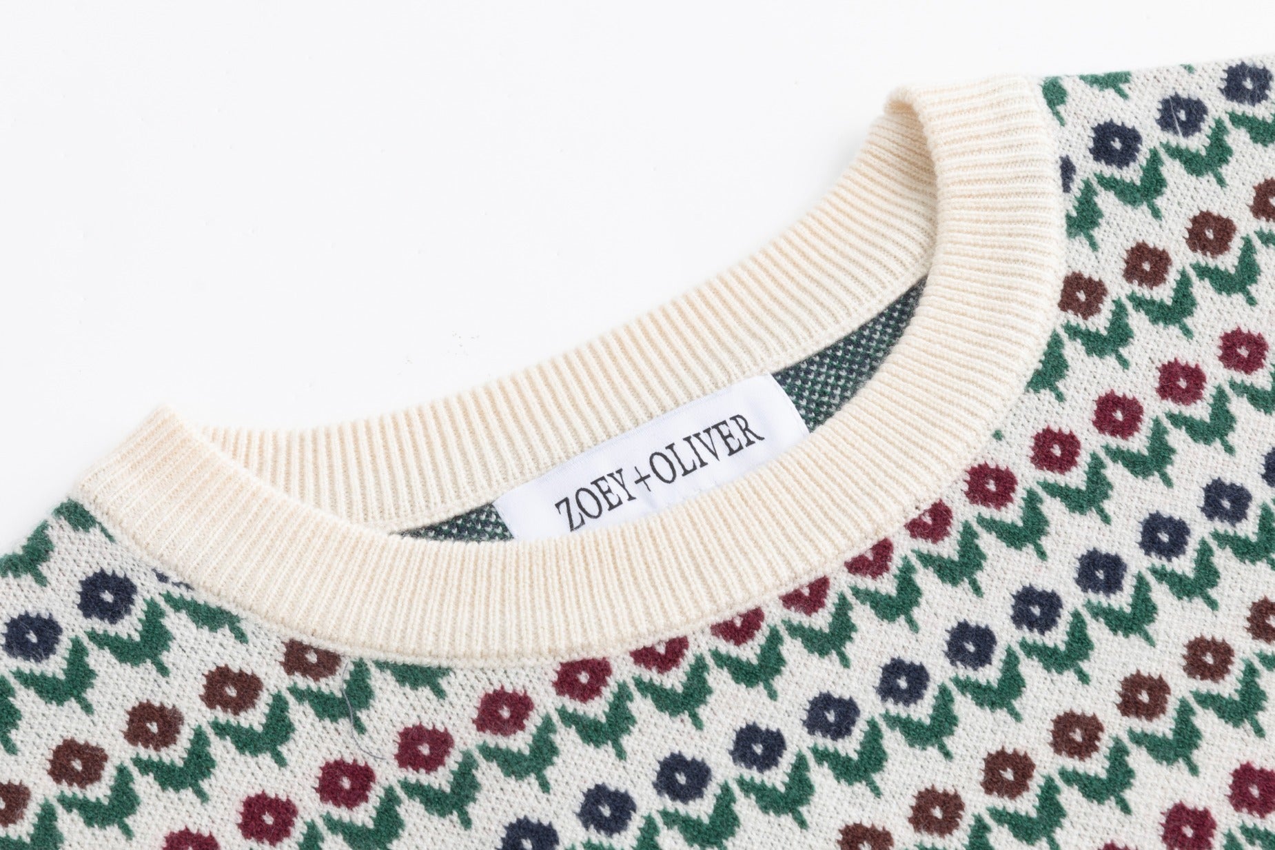 Knit Sweater With Maroon And Blue Small Flowers