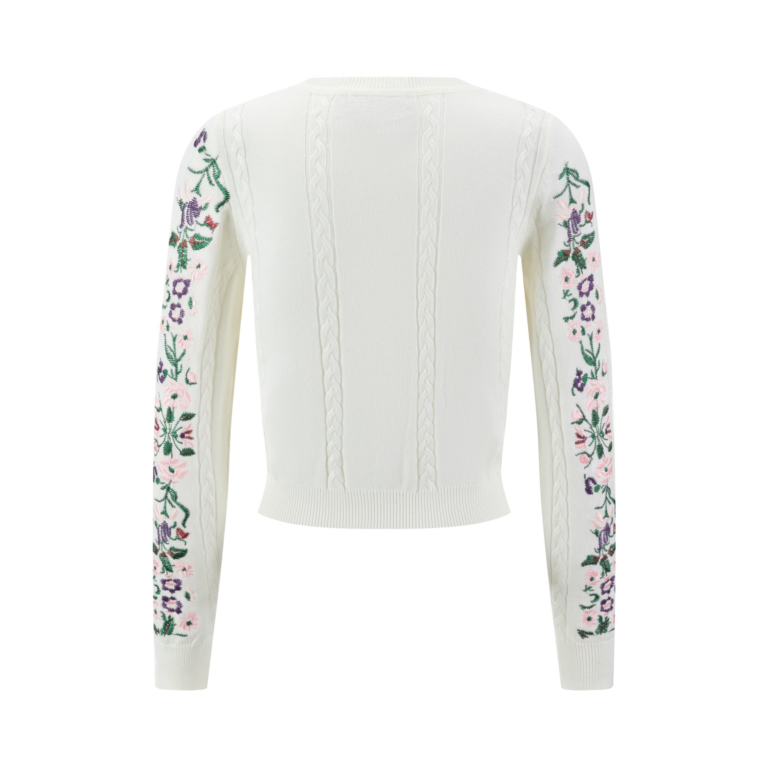 Sweater With Multi Colored Floral Embroidery - Cream