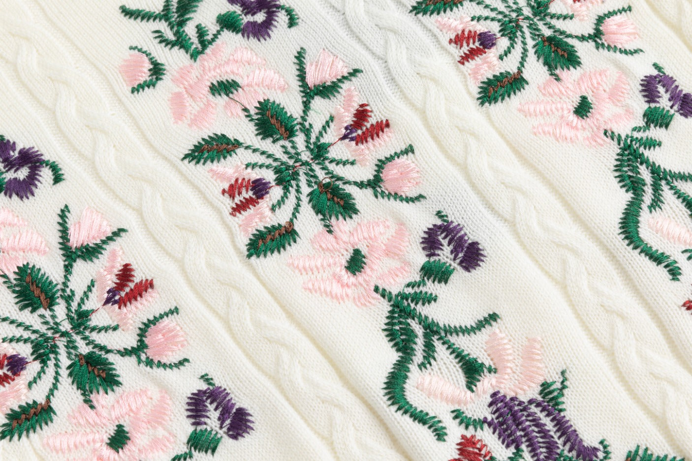 Sweater With Multi Colored Floral Embroidery - Cream