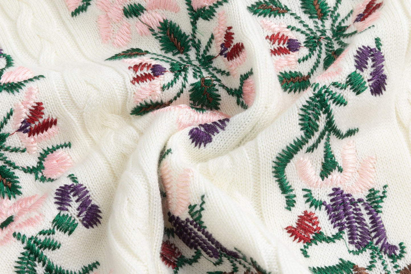 Sweater With Multi Colored Floral Embroidery - Cream