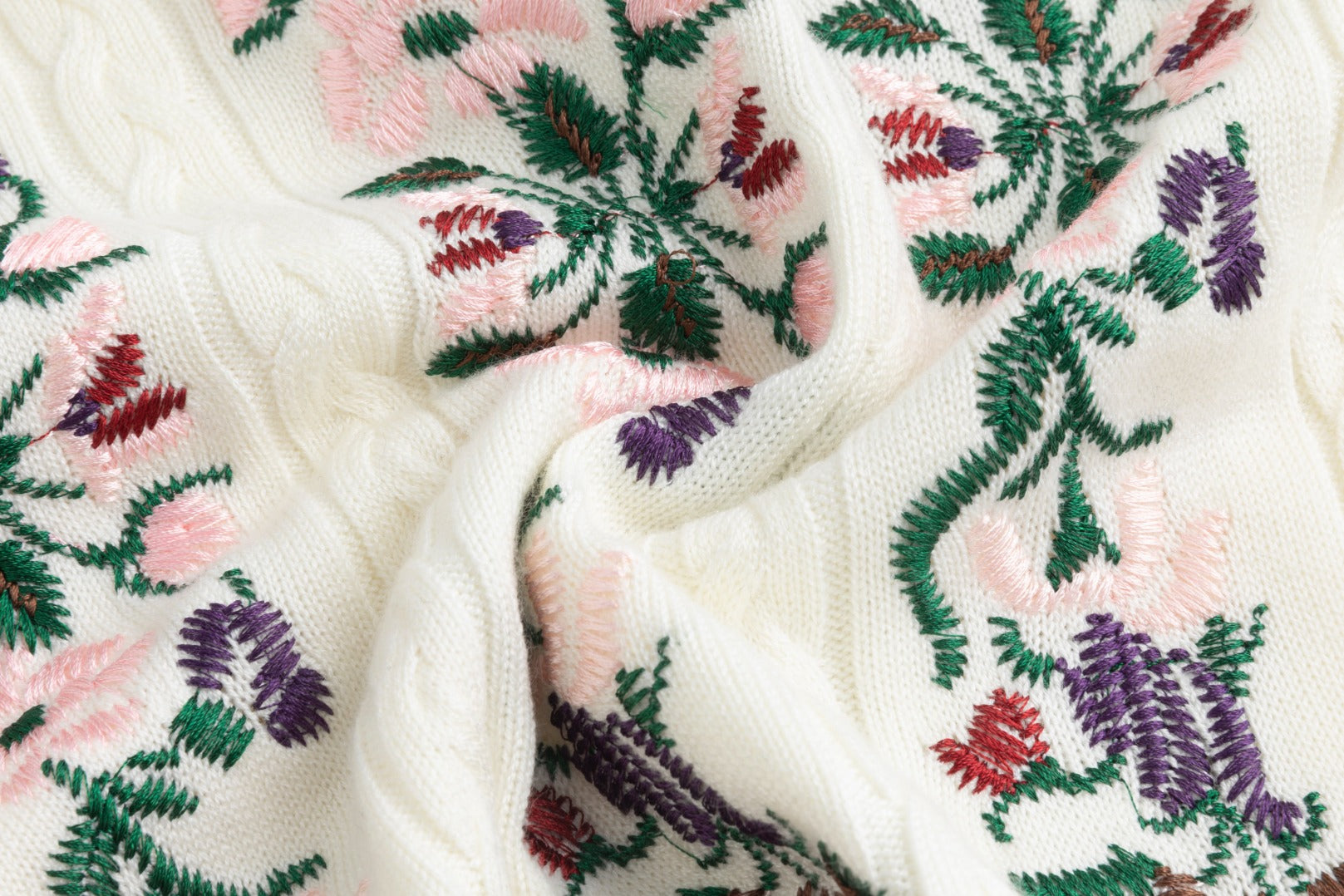 Sweater With Multi Colored Floral Embroidery - Cream