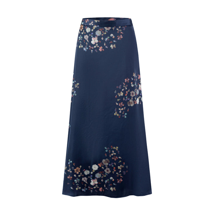 Slip Skirt With Multi Floral Print - Navy