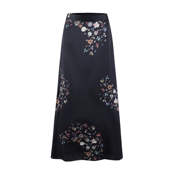 Slip Skirt With Multi Floral Print - Black