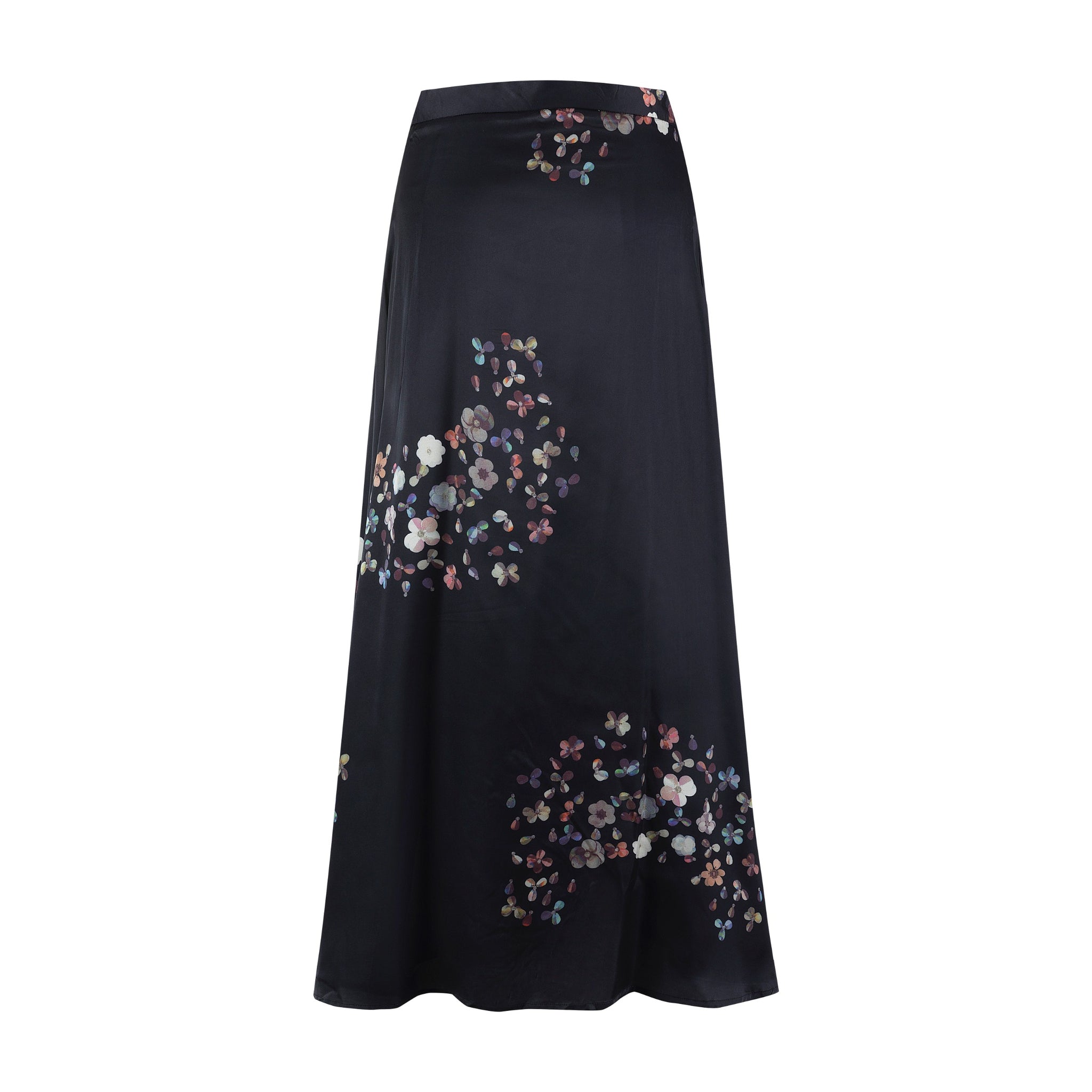Slip Skirt With Multi Floral Print - Black