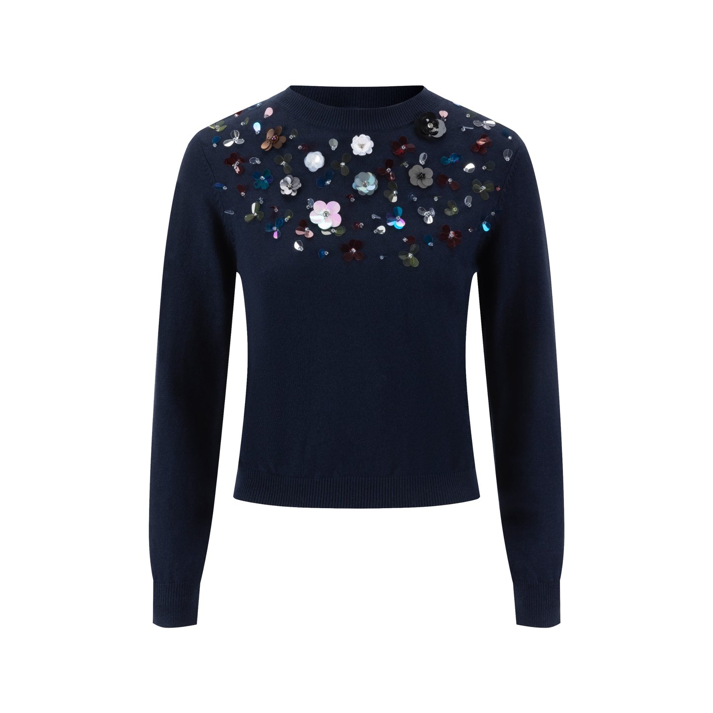 Knit Top With Multi Colored Beads Details - Navy