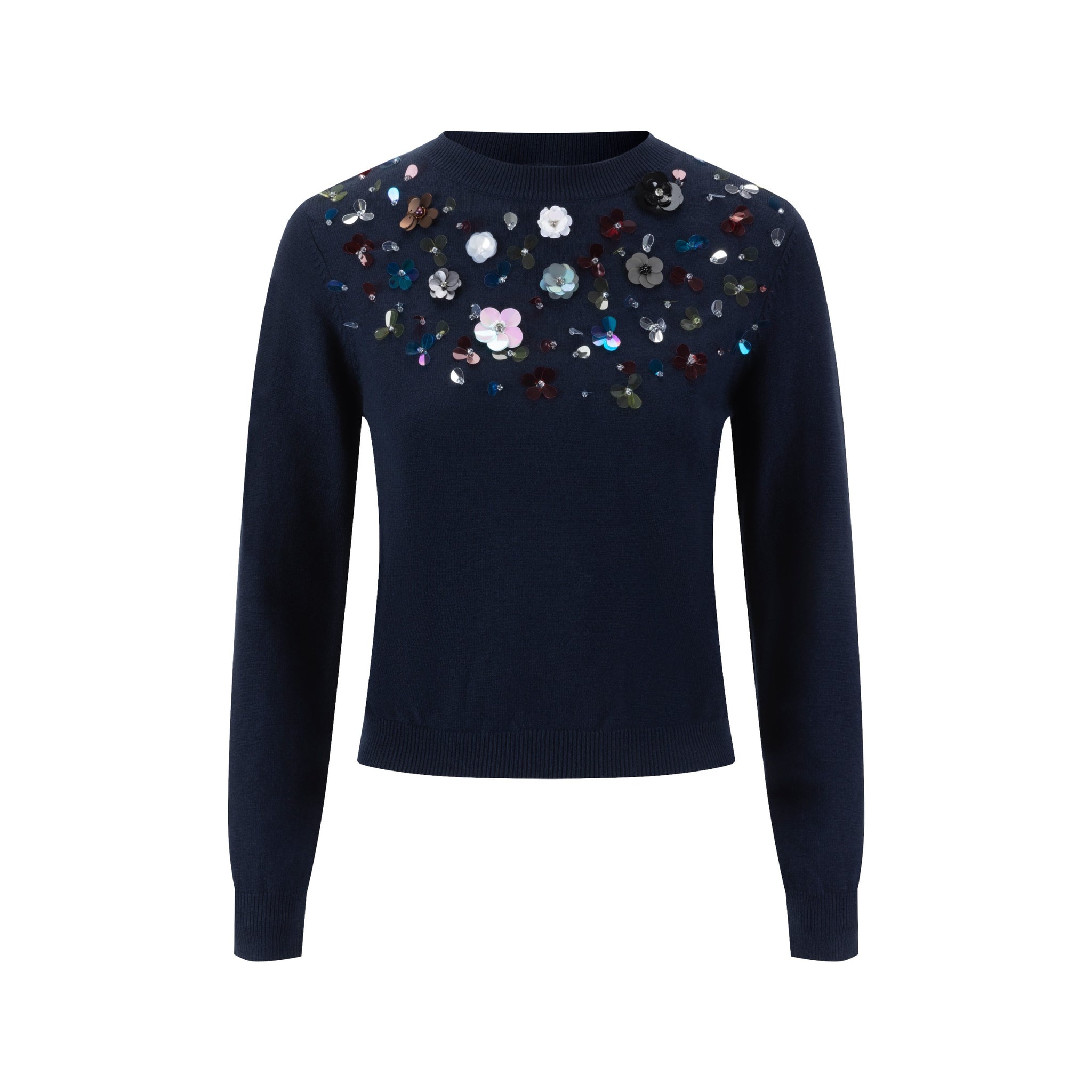 Knit Top With Multi Colored Beads Details - Navy