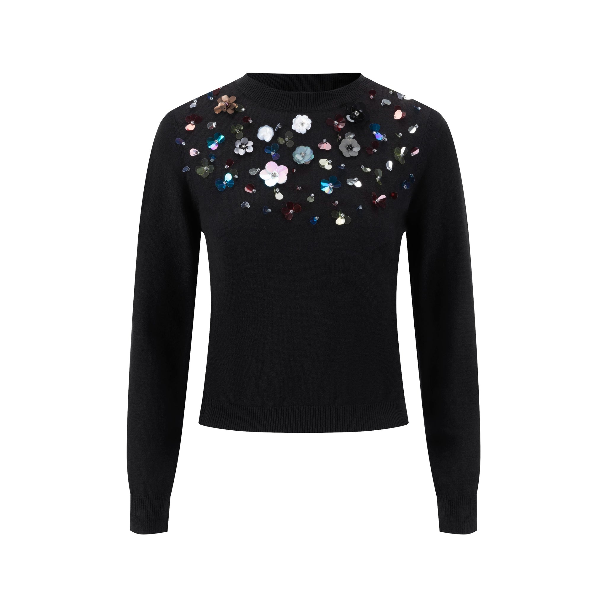 Knit Top With Multi Colored Beads Details - Black