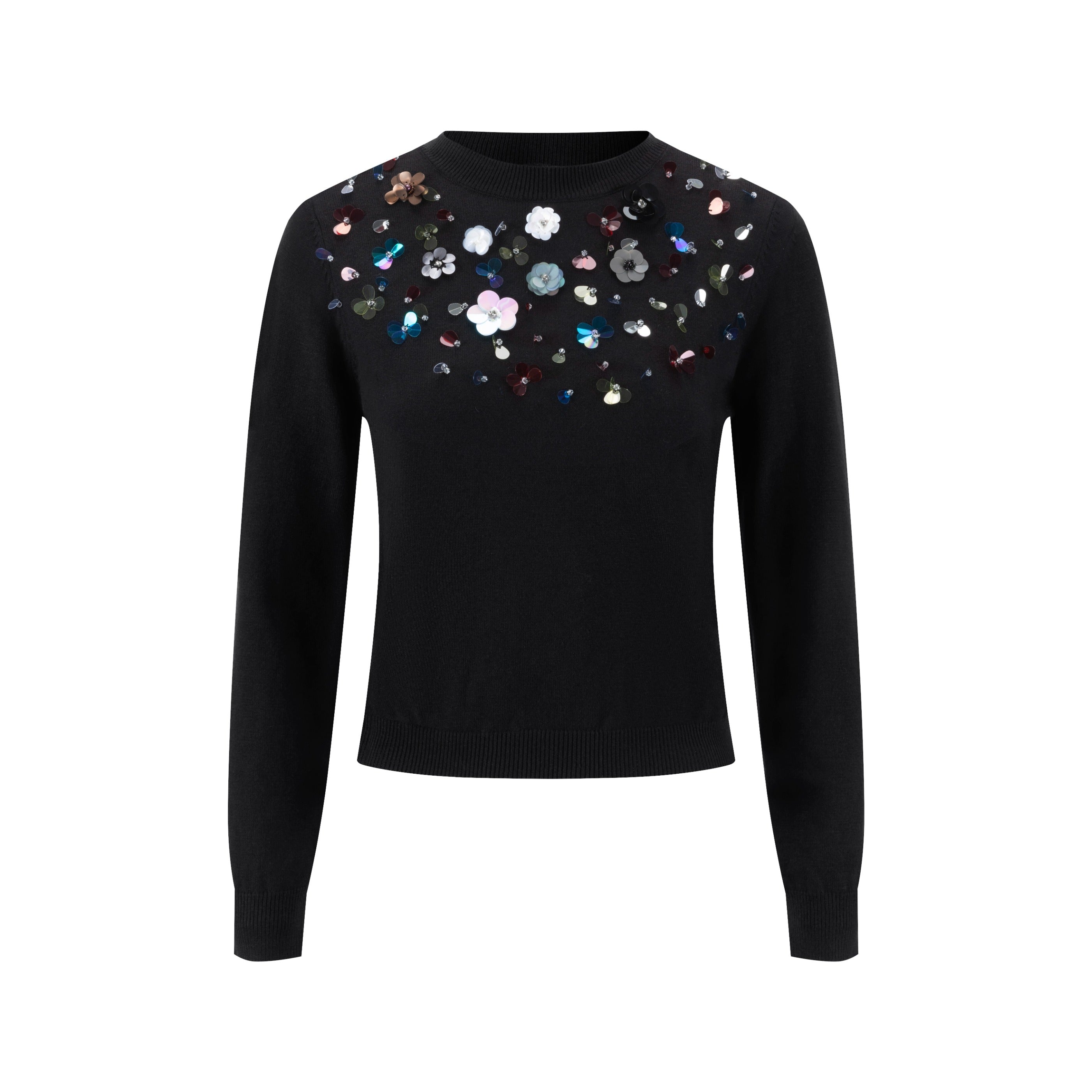 Knit Top With Multi Colored Beads Details - Black