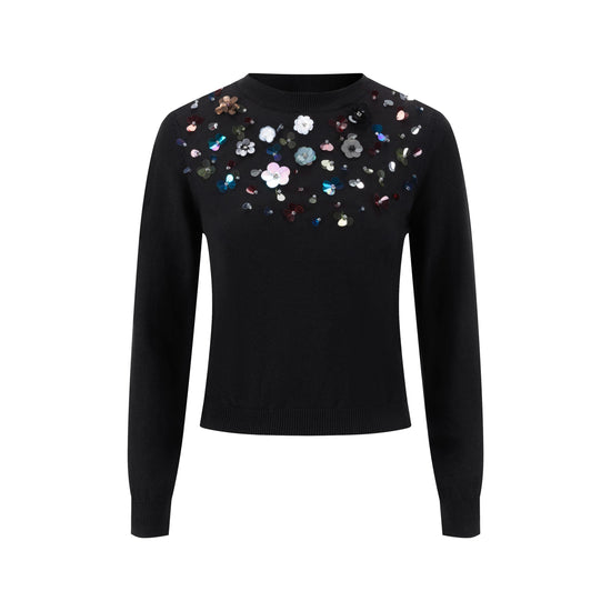 Knit Top With Multi Colored Beads Details - Black