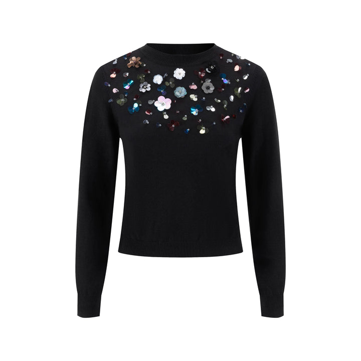 Knit Top With Multi Colored Beads Details - Black