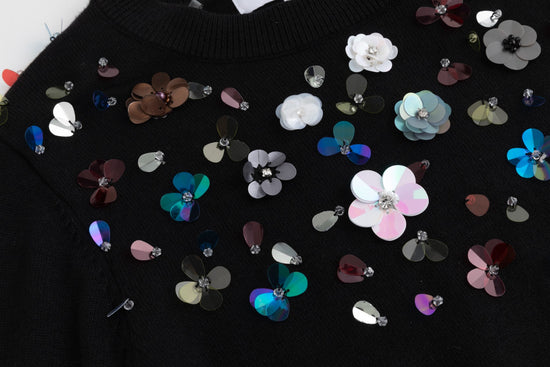 Knit Top With Multi Colored Beads Details - Black