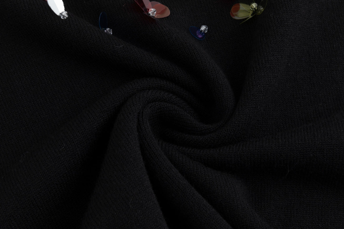 Knit Top With Multi Colored Beads Details - Black