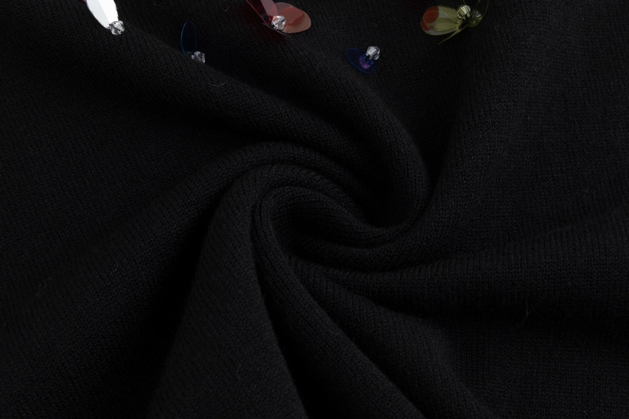 Knit Top With Multi Colored Beads Details - Black