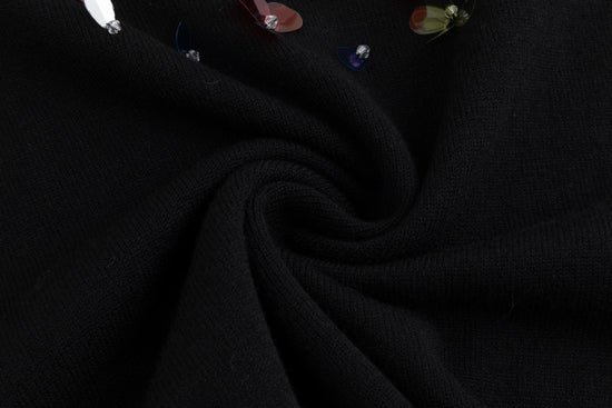 Knit Top With Multi Colored Beads Details - Black