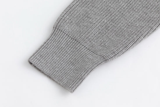Grey Knit Sweater With Pink Stripe On Collar