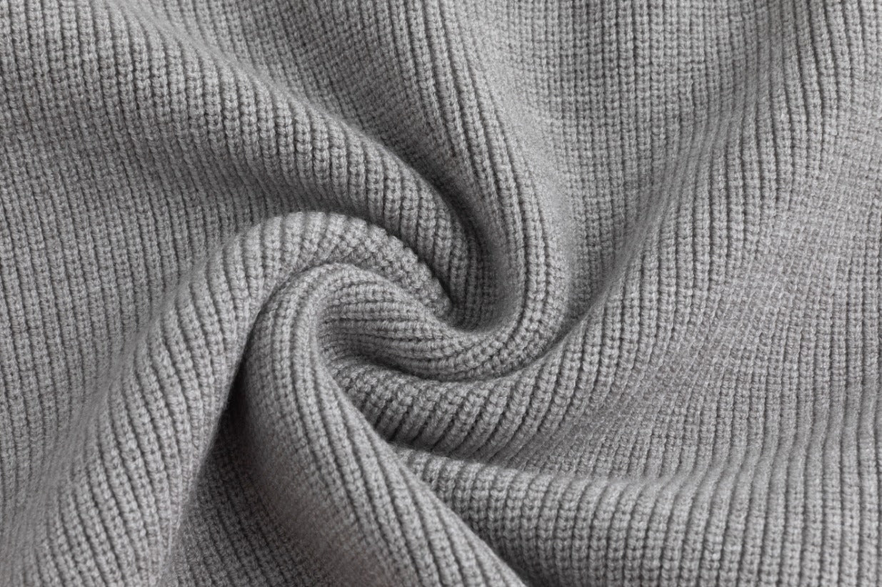 Grey Knit Sweater With Pink Stripe On Collar