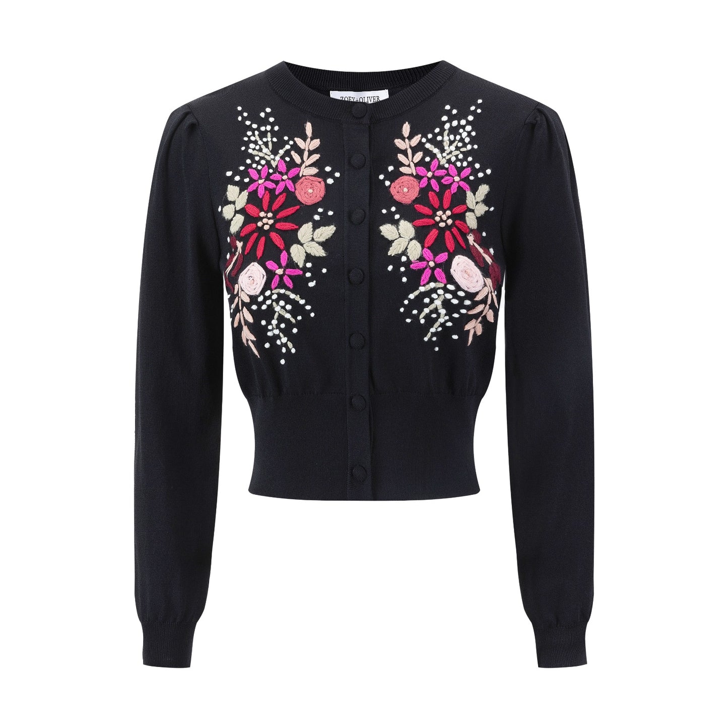 Black And Pink Embroidered Detailed Cardigan