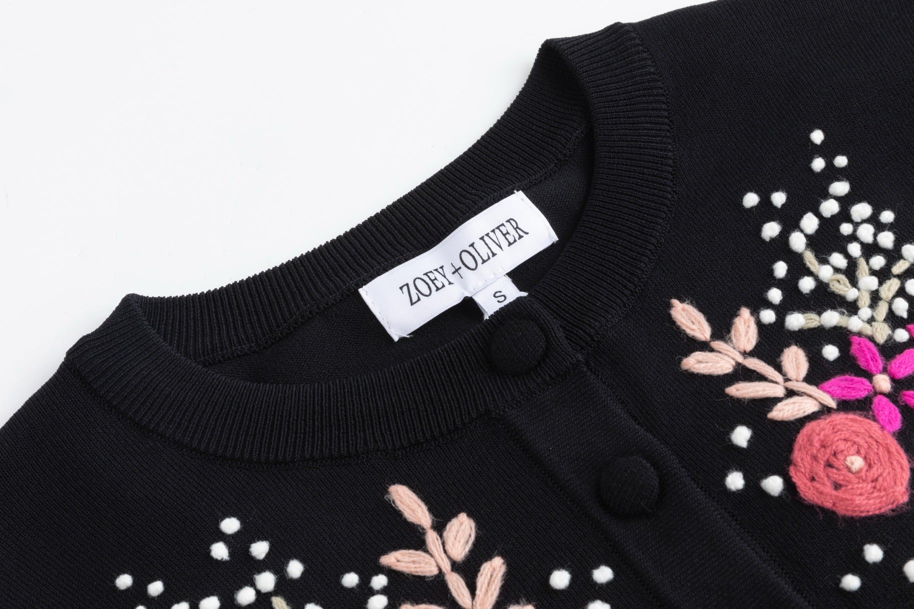 Black And Pink Embroidered Detailed Cardigan