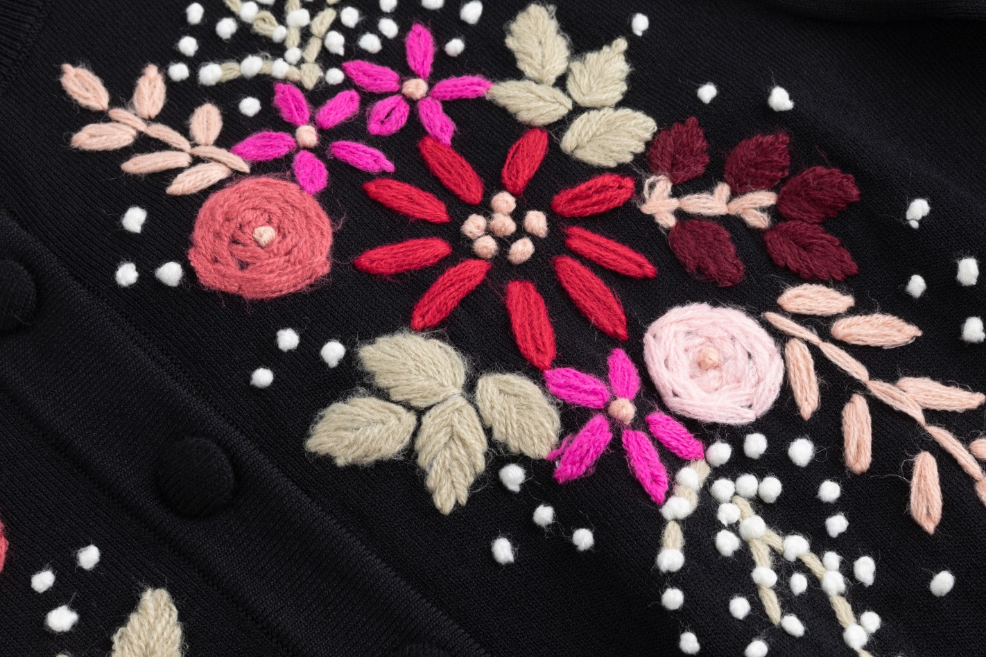 Black And Pink Embroidered Detailed Cardigan