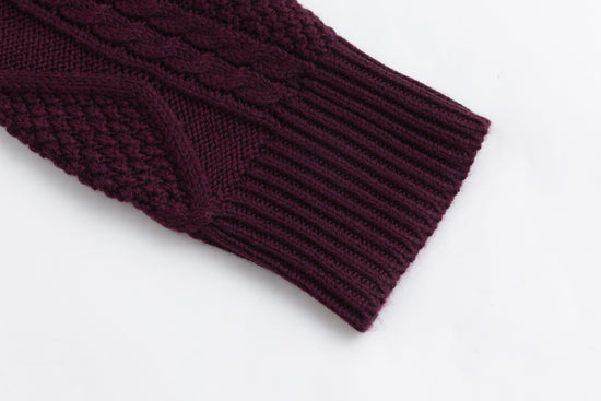 Purple Knit Sweater With Plaid Collar