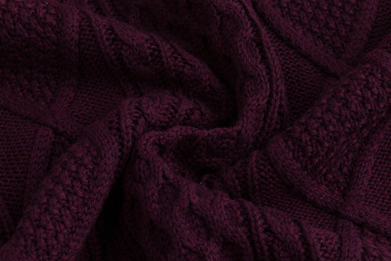 Purple Knit Sweater With Plaid Collar