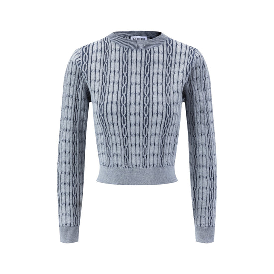 Light Blue Denim Wash Cable Knit Sweater