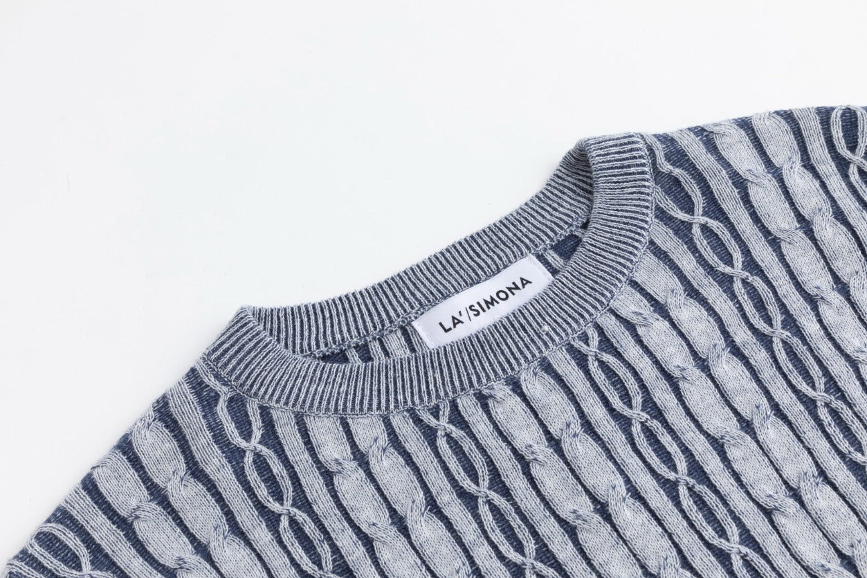 Light Blue Denim Wash Cable Knit Sweater