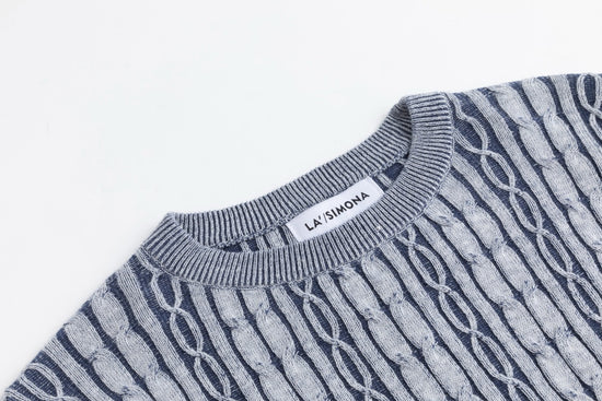Light Blue Denim Wash Cable Knit Sweater