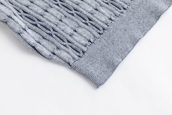 Light Blue Denim Wash Cable Knit Sweater