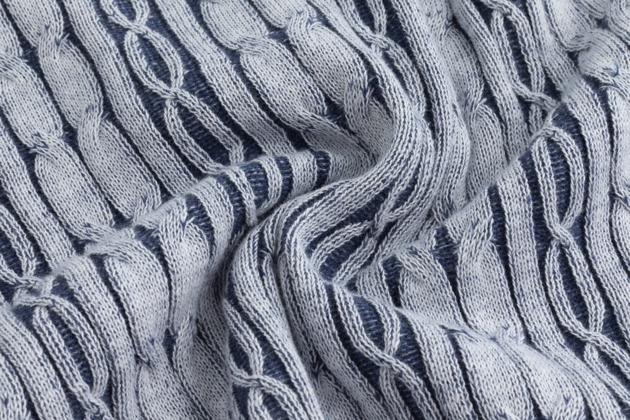 Light Blue Denim Wash Cable Knit Sweater
