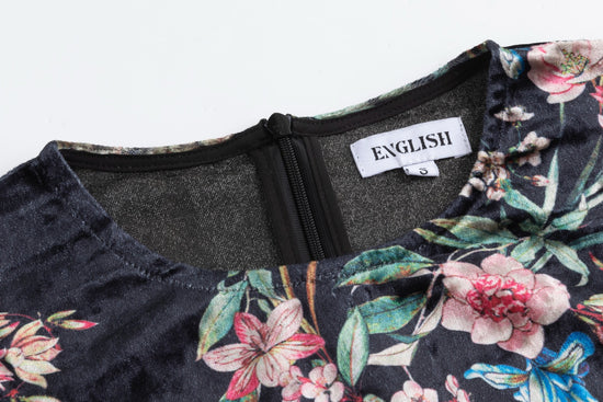 Velvet Printed Floral Dress With Knit Cardigan Overlay