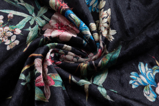 Velvet Printed Floral Dress With Knit Cardigan Overlay