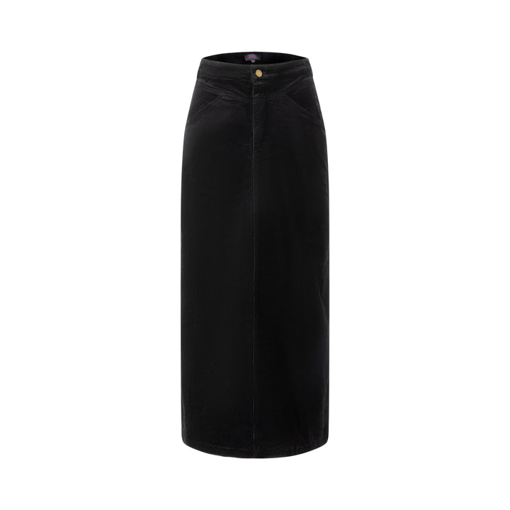 Denim Corduroy Midi Skirt - Black