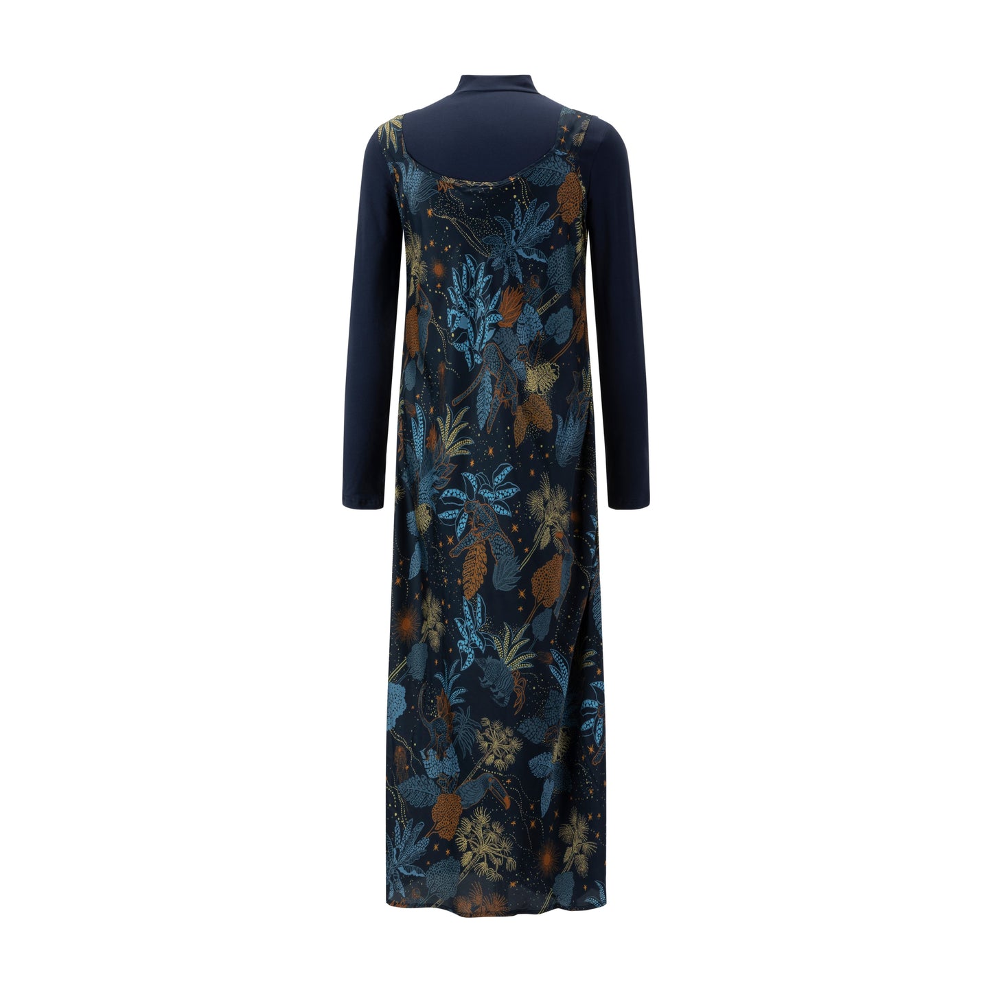 Navy And Brown Satin Jumper With Turtleneck Underlay