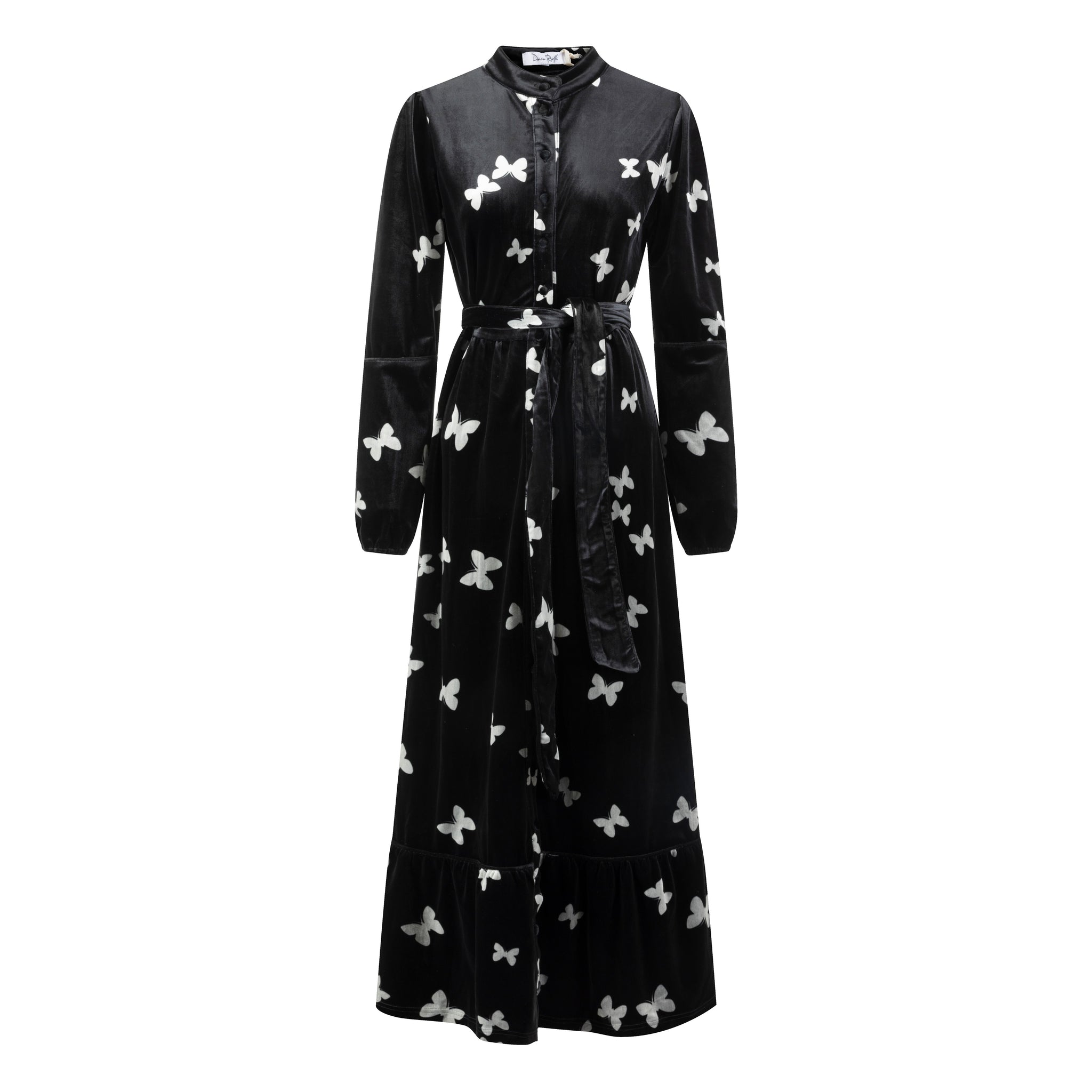 Black Butterfly Printed Velvet Dress