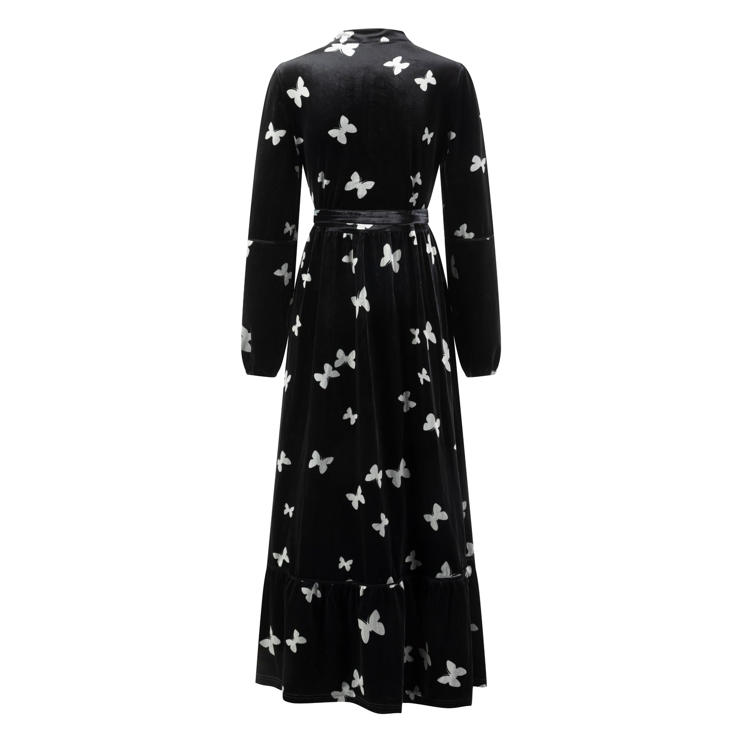 Black Butterfly Printed Velvet Dress