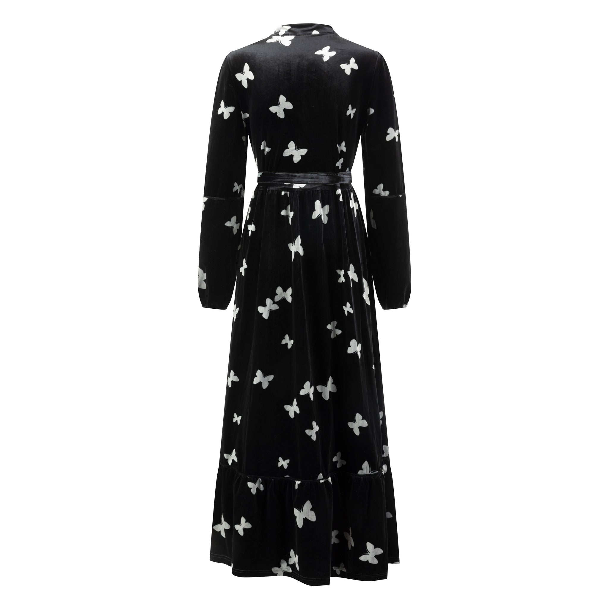 Black Butterfly Printed Velvet Dress