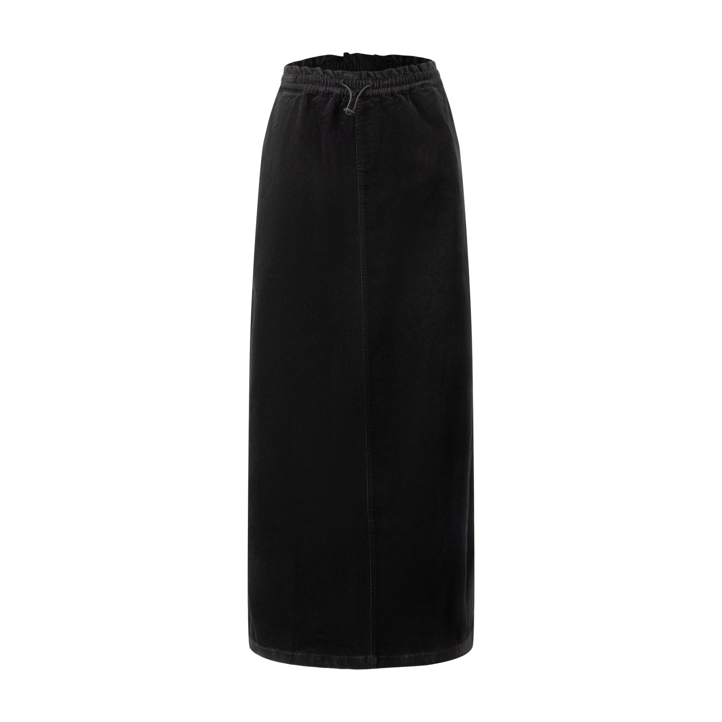 Corduroy Skirt With Drawstring - Black