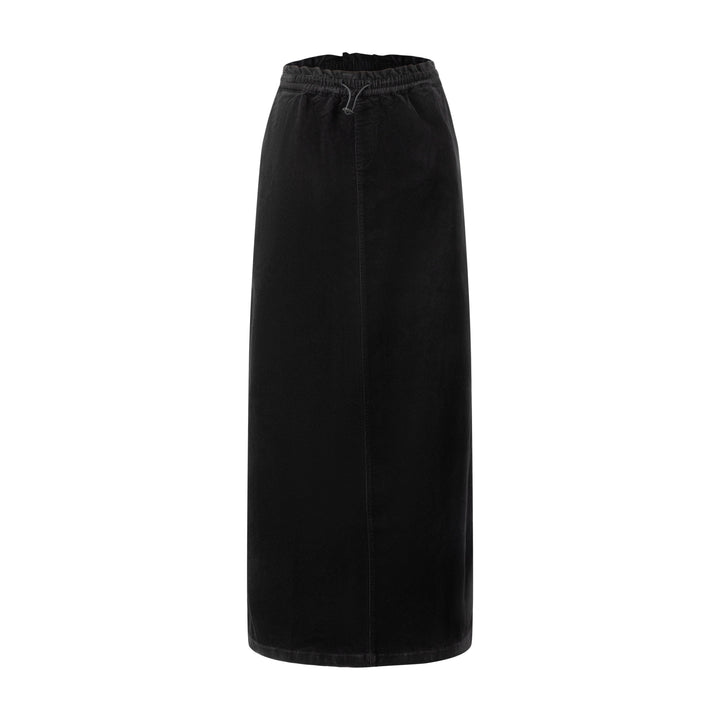 Corduroy Skirt With Drawstring - Black