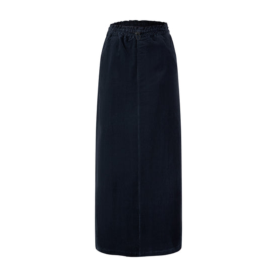 Corduroy Skirt With Drawstring - Navy