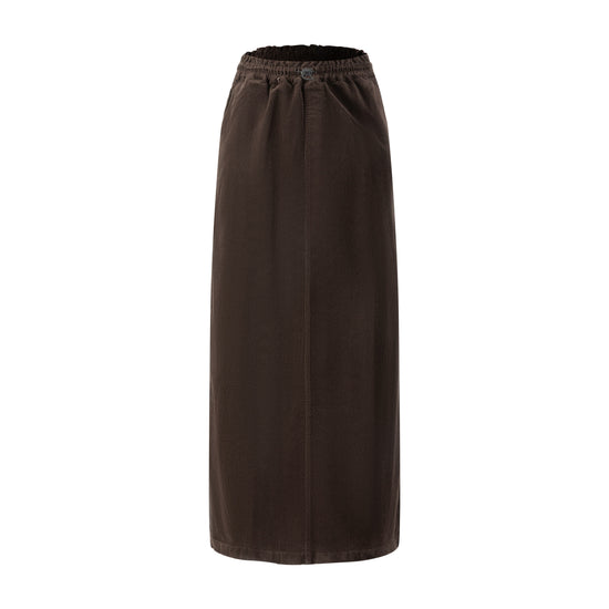 Corduroy Skirt With Drawstring - Brown